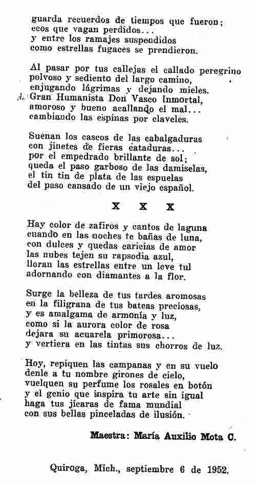 Canto a Quiroga, Michoacán, México. Hoja 2.